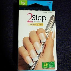 Broadway 2-Step Nail Kit Plain White Square Long Nails #10109 False Tips
